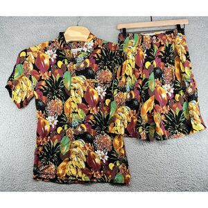 Anne Pinkerton APE 70s Vintage Silk Skirt Hawaiian Skirt Set Women's Size S (4)‎